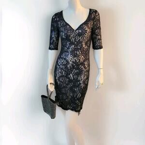 G Collection Little Blue Dress Womans Sz. PS Lace Sequin Knee Length Vintage